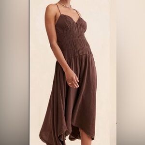 Free People Verbena Midi Dress Chocolate Brown
